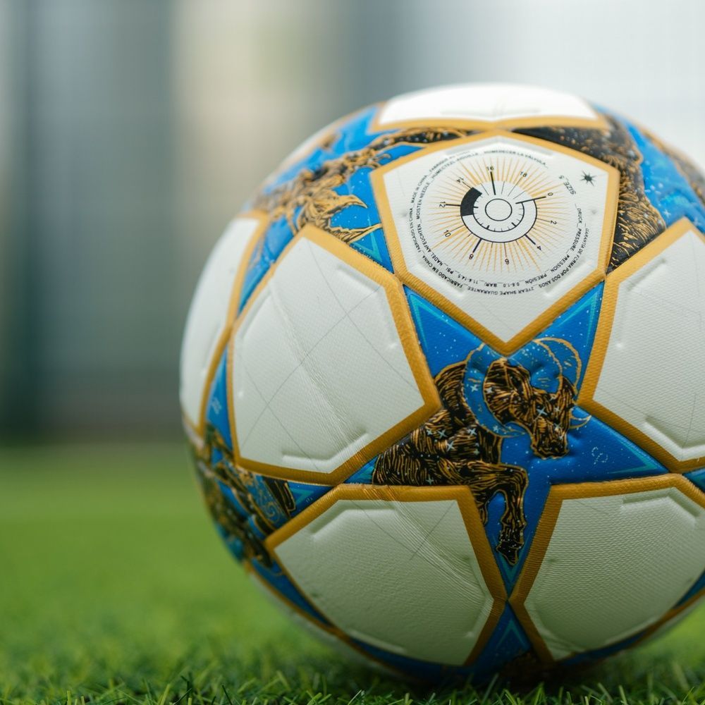 Футбольний мʼяч у стилі Ліги Чемпіонів, розмір 5 (блакитно-золотий мармур) 0008-5 фото